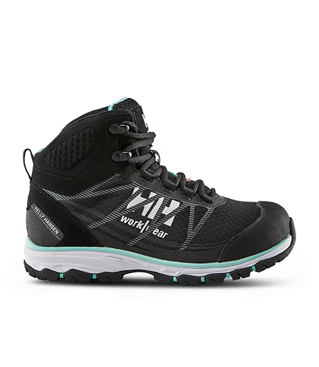 Women's Aluminum Toe Composite Plate Mid Cut Safety Hiker Boots - Black/Aqua 3 Women's Aluminum Toe Composite Plate Mid Cut Safety Hiker Boots - Black/Aqua