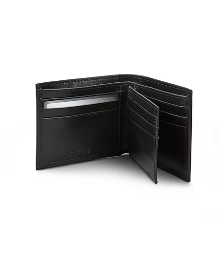 Men's Bifold 2 Currency Pockets 9 Card Pockets Leather Wallet - Black 5 Men's Bifold 2 Currency Pockets 9 Card Pockets Leather Wallet - Black - Image 3