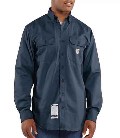 Carhartt Men's Flame Resistent Button Down Twill Shirt With Chest Pockets - Navy 4 Carhartt Men's Flame Resistent Button Down Twill Shirt With Chest Pockets - Navy - Image 2