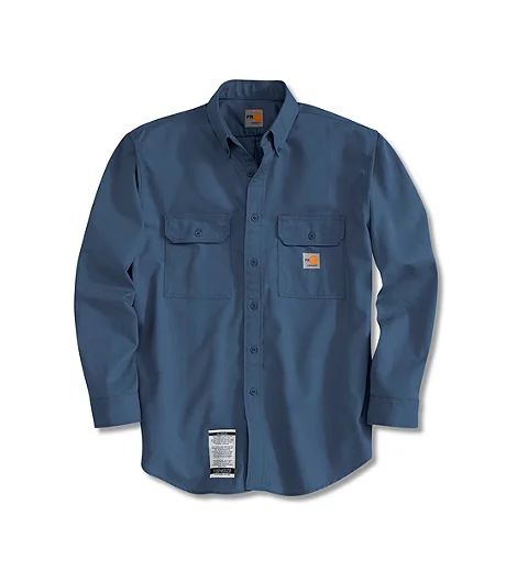 Carhartt Men's Flame Resistent Button Down Twill Shirt With Chest Pockets - Navy 3 Carhartt Men's Flame Resistent Button Down Twill Shirt With Chest Pockets - Navy