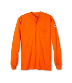 Men's EXCEL FR Flame Resistant Cotton Long Sleeve Henley Shirt - Orange