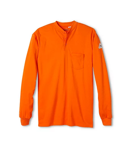 Men's EXCEL FR Flame Resistant Cotton Long Sleeve Henley Shirt - Orange 3 Men's EXCEL FR Flame Resistant Cotton Long Sleeve Henley Shirt - Orange
