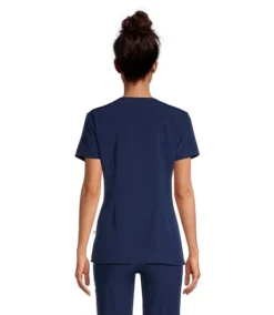 Women's V-Neck Athletic Kangaroo Pocket Scrub Top - Medieval Blue