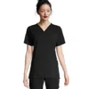 Women's Heart V Neck Solid Scrub Top - Black