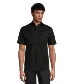 Men's Button Front Stretch Poly Cotton Short Sleeve Work Shirt