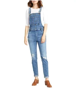 Women's Distressed Slim Leg Overalls - Medium Indigo
