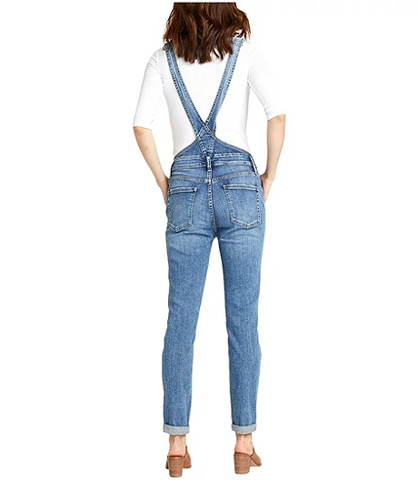 Women's Distressed Slim Leg Overalls - Medium Indigo 5 Women's Distressed Slim Leg Overalls - Medium Indigo - Image 3