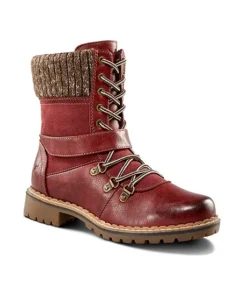Women's Cherry Lined Lace Up Boots - Burgundy
