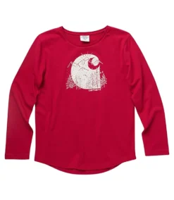 Carhartt Girls' 7-16 Years Snowy Mountain Crew Neck Knit Long Sleeve T Shirt -Red