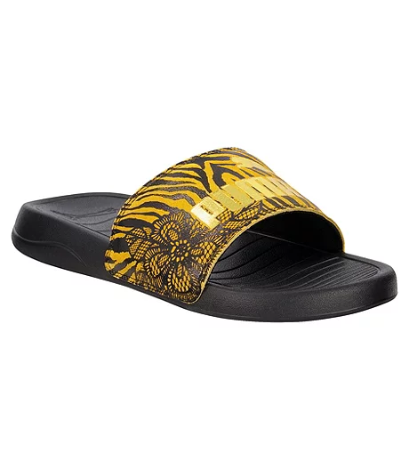 Puma Women's Popcat 20 Slides - Black Yellow Gold 6 Puma Women's Popcat 20 Slides - Black Yellow Gold - Image 4