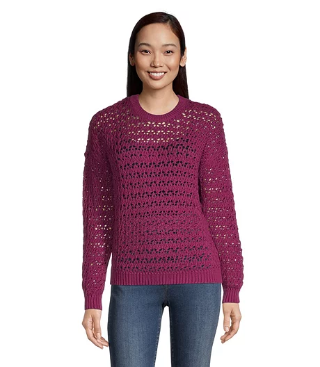 Women's Crochet Crewneck Sweater 3 Women's Crochet Crewneck Sweater