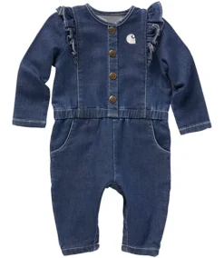 Carhartt Girls' 0-24 Months Snap Front Knit Denim Coverall