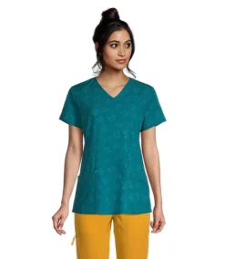Women's V Neck Rouch Back Short Sleeve Printed Scrub Top -Clothing Store 390317 3FLBSCF22ANJUBP PROD 1 MULTI