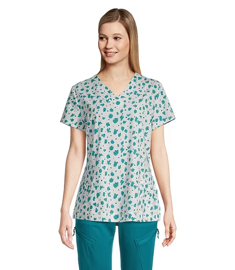Women's Contoured V Neck Printed Scrub Top 5 Women's Contoured V Neck Printed Scrub Top - Image 3