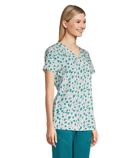 Women's Contoured V Neck Printed Scrub Top 3 Women's Contoured V Neck Printed Scrub Top