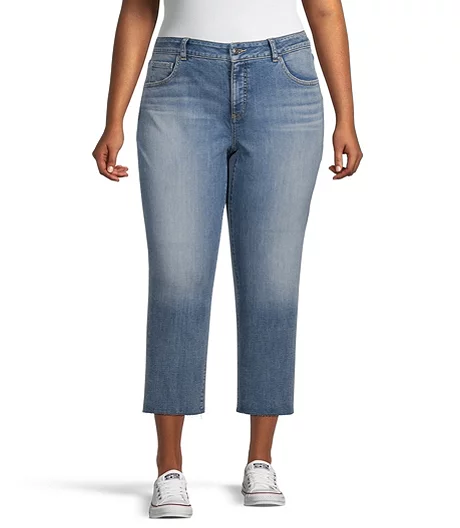 Women's Curvy Mid Rise Straight Leg Crop Jeans - Medium Indigo 3 Women's Curvy Mid Rise Straight Leg Crop Jeans - Medium Indigo