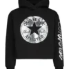 Converse Girls' 7-16 Years Chuck Taylor Script Shine Long Sleeves Cropped Hoodie Sweatshirt -Clothing Store 393591 369692 PROD 1 BLK