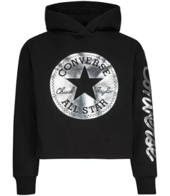 Converse Girls' 7-16 Years Chuck Taylor Script Shine Long Sleeves Cropped Hoodie Sweatshirt