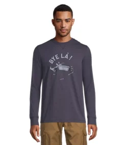 Men's Bye LA Graphic Long Sleeve Crewneck Ultrasoft Cotton Work T Shirt