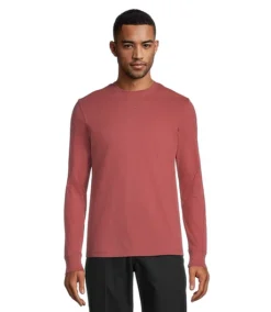 Men's Deux Semaines Long Sleeve Crewneck Cotton Work T Shirt -Clothing Store 399411 1AABDWS LST010 PROD 1 BRICK