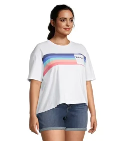 Bench Women's Printed Stripe Cotton Jersey Cropped T Shirt -Clothing Store 399892 BLGHA0423M PROD 3 WHITE
