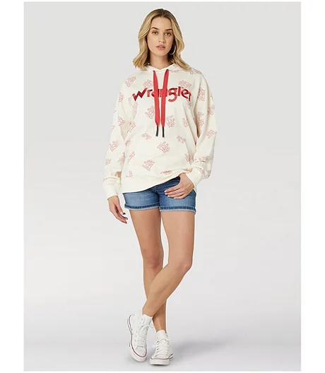 Wrangler Women's Retro All Over Print Hoodie Sweatshirt 4 Wrangler Women's Retro All Over Print Hoodie Sweatshirt - Image 2