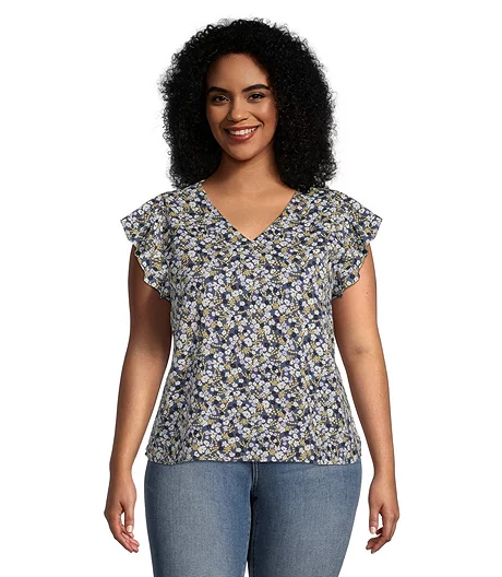 Women's Flutter Sleeve Relaxed V-Neck Blouse 3 Women's Flutter Sleeve Relaxed V-Neck Blouse