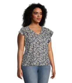 Women's Flutter Sleeve Relaxed V-Neck Blouse 7 Women's Flutter Sleeve Relaxed V-Neck Blouse -Clothing Store 400539 3CHDDHSU3 648P PROD 3 MDBLPR