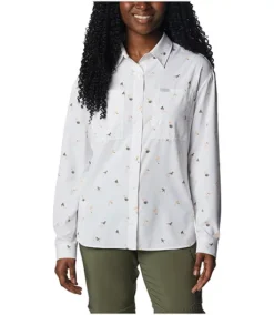 Columbia Women's Silver Ridge Omni-Shade Long Sleeve Button Up Shirt -Clothing Store 401945 2033351 PROD 1 WHTBBZ