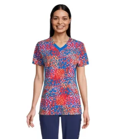 Women's V-Neck Kangaroo Pocket Printed Scrub Top -Clothing Store 403712 3FLBSLS23725ANS PROD 1 MULTI