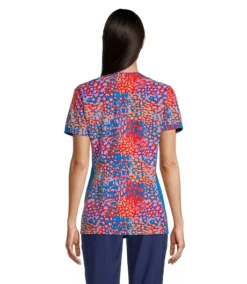 Women's V-Neck Kangaroo Pocket Printed Scrub Top