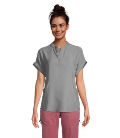 Women's Y-Neck Collar Scrub Top -Clothing Store 404654 3FLBHPA23BITTAG PROD 1 GREY