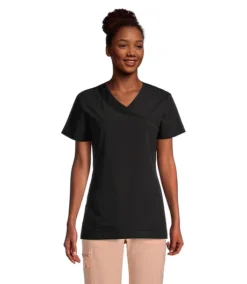Women's Mock Wrap Mesh Accent Scrub Top