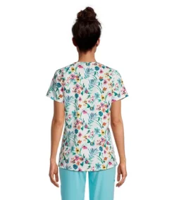 Women's V-Neck Print Scrub Top - Bold Bloom -Clothing Store 404671 3FLBSLS23JUNOBB PROD 2 MULTI