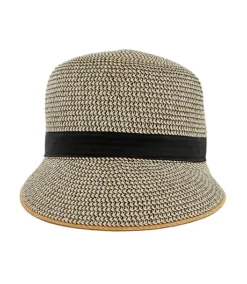 Women's Braided Half Brim Hat With Black Ribbon Trim