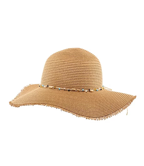 Women's Straw Hat Raw Edge/Beaded Trim 5 Women's Straw Hat Raw Edge/Beaded Trim - Image 3