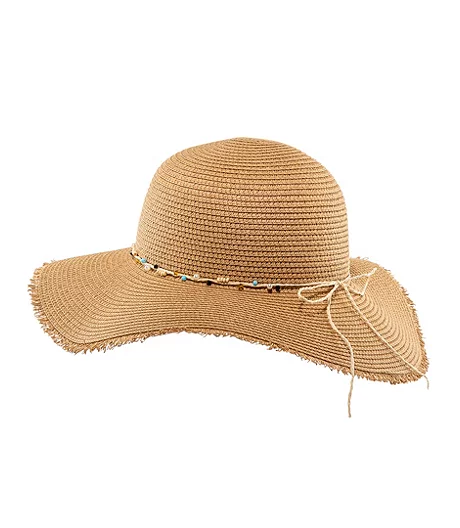 Women's Straw Hat Raw Edge/Beaded Trim 4 Women's Straw Hat Raw Edge/Beaded Trim - Image 2