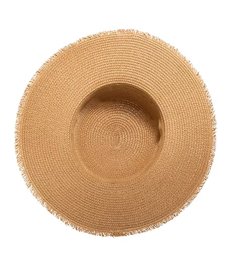 Women's Straw Hat Raw Edge/Beaded Trim 3 Women's Straw Hat Raw Edge/Beaded Trim
