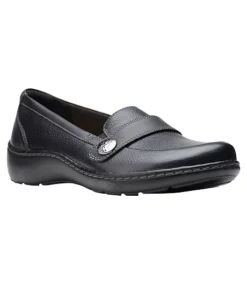 Clarks Women's Cora Daisy Leather Slip On Loafer Shoes - Black -Clothing Store 406360 26155772 PROD 1 BLACK