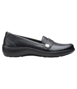 Clarks Women's Cora Daisy Leather Slip On Loafer Shoes - Black