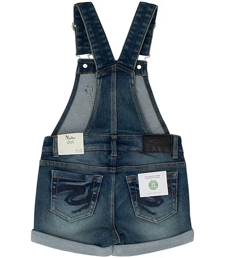 Youth Girls' Denim Overall Jean Shorts - Medium Wash 4 Youth Girls' Denim Overall Jean Shorts - Medium Wash - Image 2