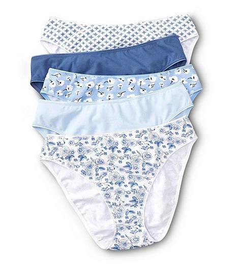 Women's 5 Pack Cotton Stretch Hi-Cut Underwear Panties 3 Women's 5 Pack Cotton Stretch Hi-Cut Underwear Panties
